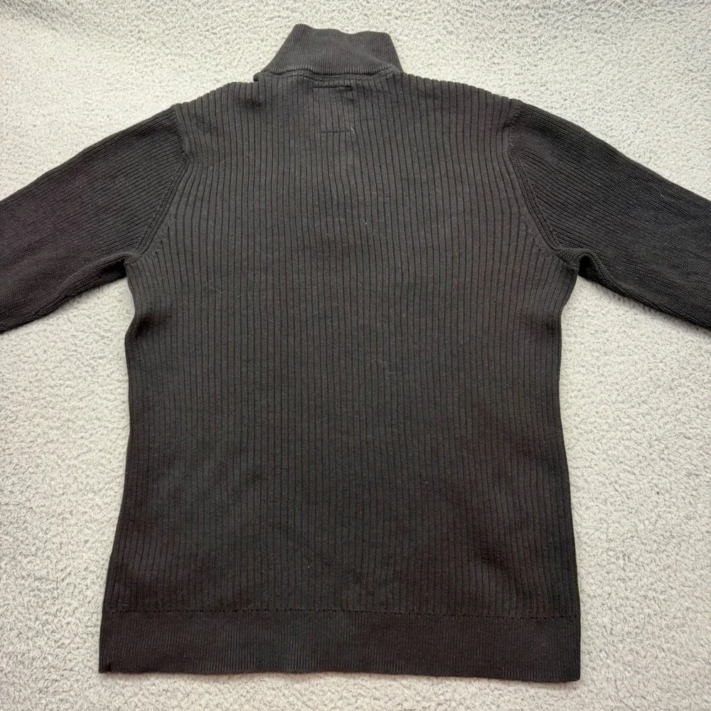 Express 400263 Mens Large Black Sweater Ribbed Knit Quarter Button Mock Neck